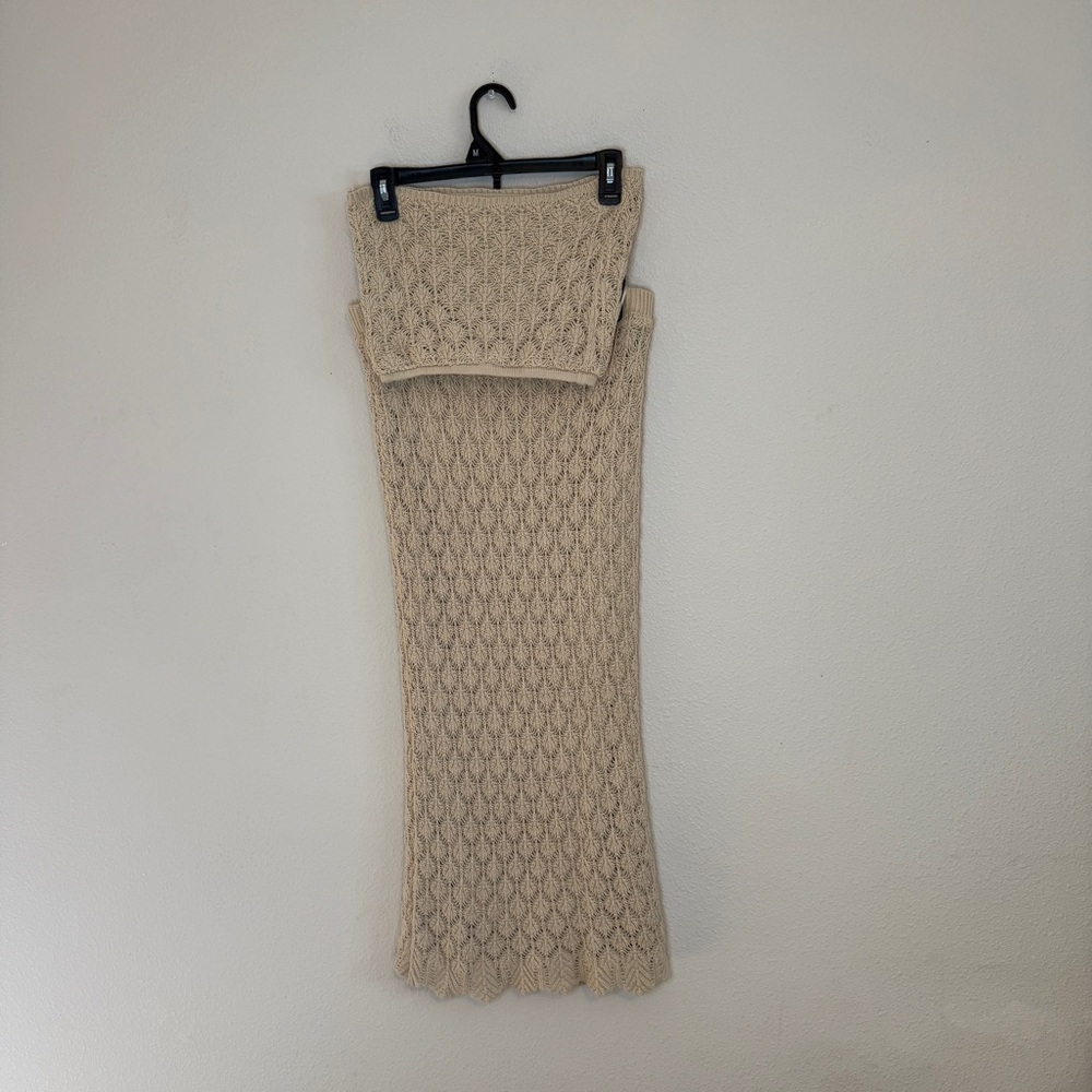 Elegant Beige Knit Two Piece Set